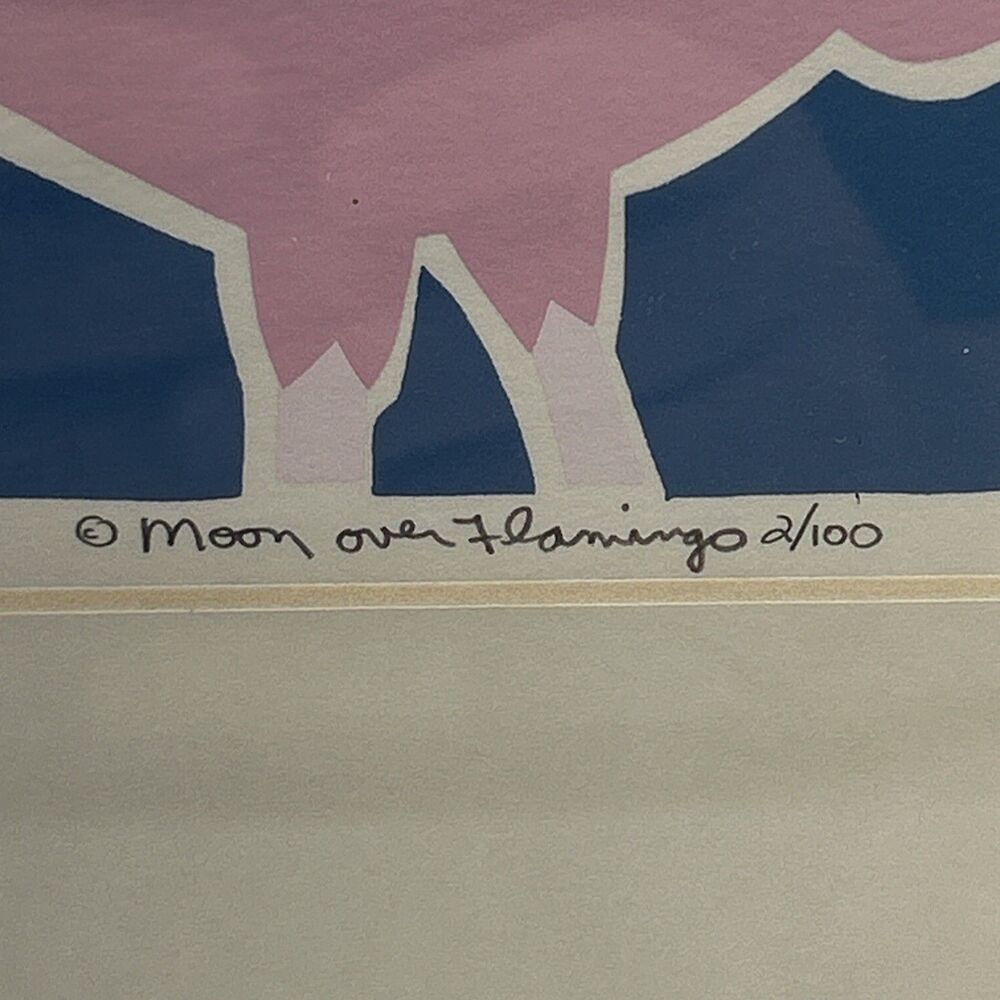 VTG Suzi McLeod Signed 11X14 Limited Edition Serigraph Moon Over Flamingo 2/100 - Picture 5 of 8
